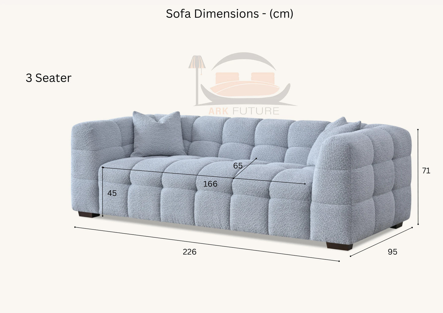 Aluxo Tribeca Comfortable Sofa in Pearl Boucle Fabric