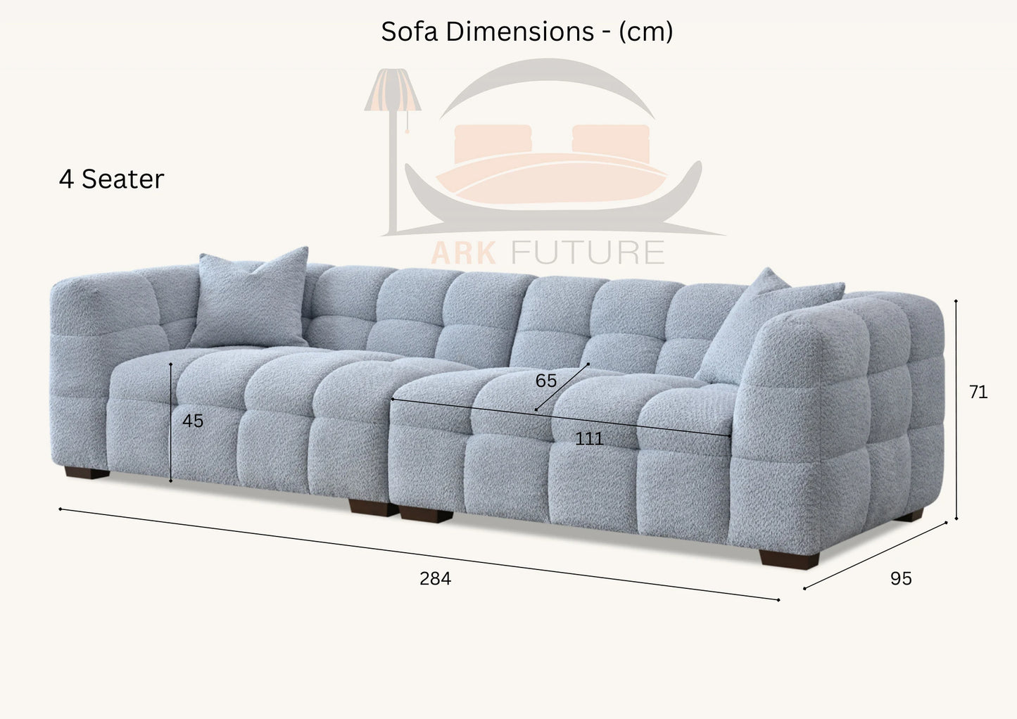 Aluxo Tribeca Comfortable Sofa in Pearl Boucle Fabric