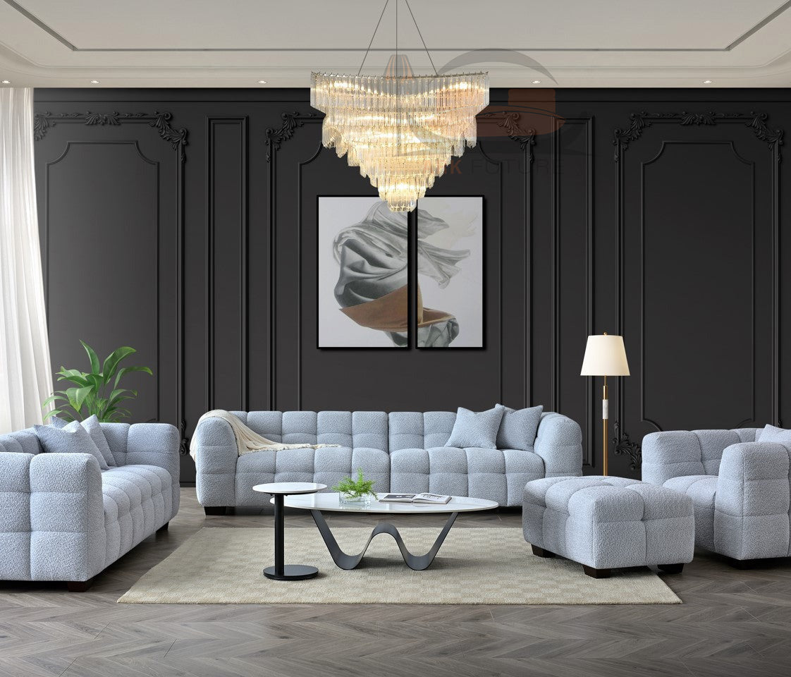Aluxo Tribeca Comfortable Sofa in Pearl Boucle Fabric