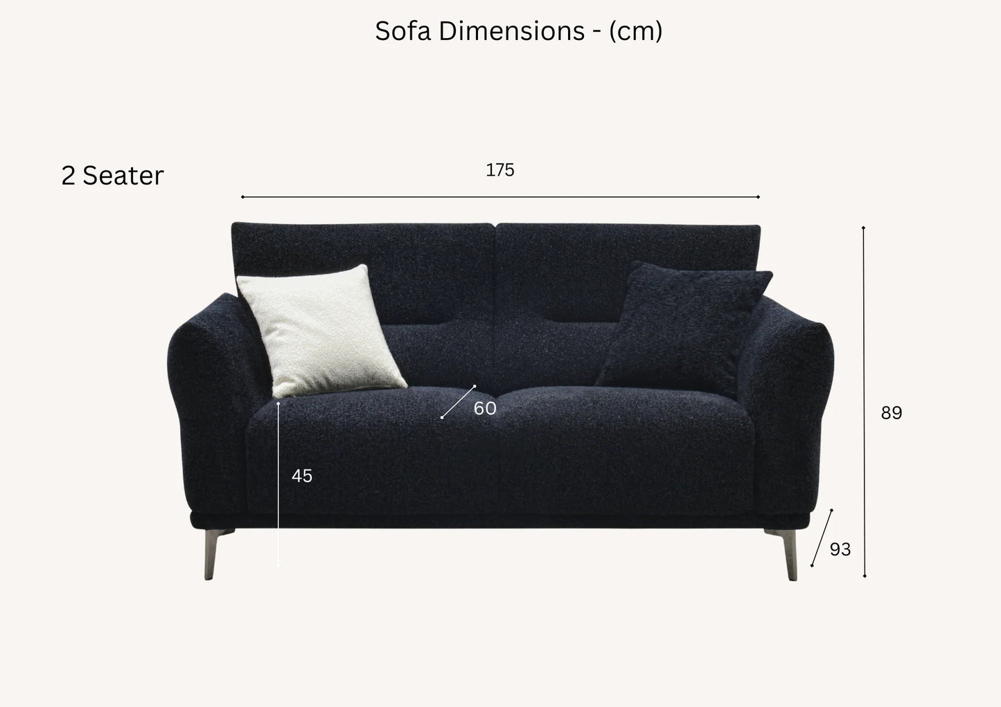 Arkfuture Albany Sofa Set in Black Lux Boucle Fabric