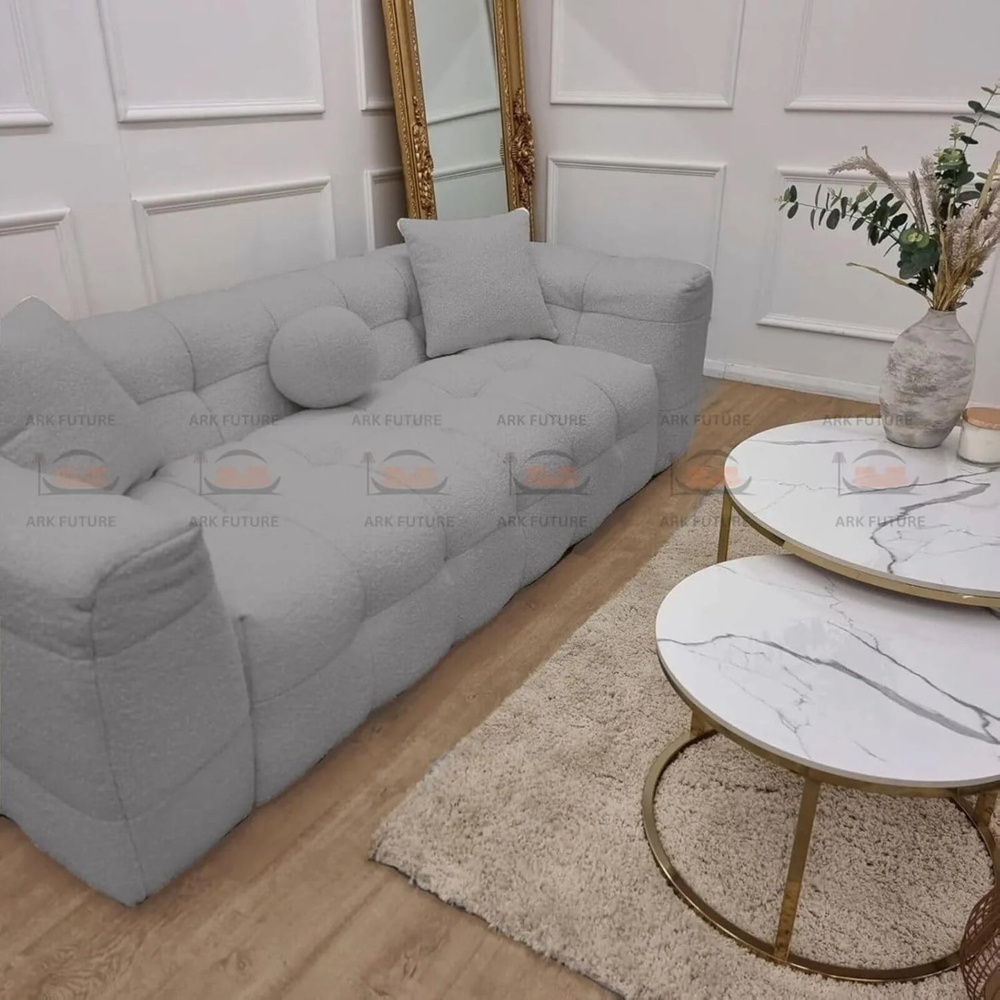 Amsterdam Teddy Boucle Bubble Fabric 3-Seater Sofa with Chunky Cube