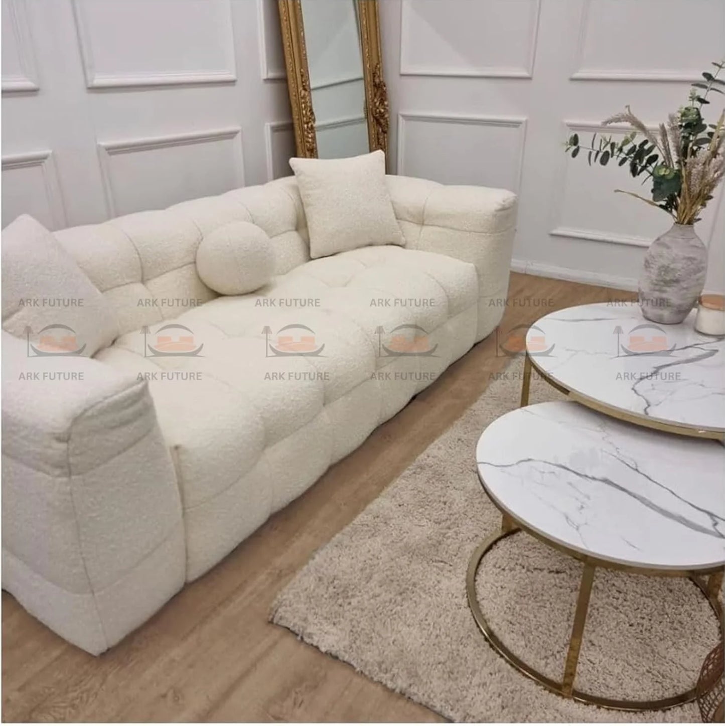 Amsterdam Teddy Boucle Bubble Fabric 3-Seater Sofa with Chunky Cube