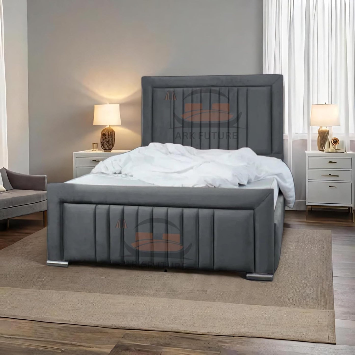 Dean Sand Upholstered Bed Frame – Modern Design, Sturdy Wood, Padded Headboard