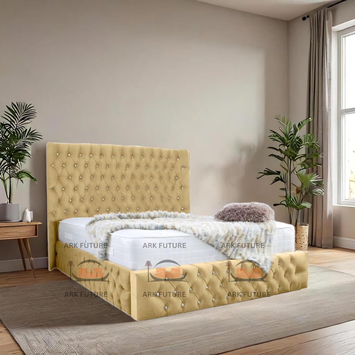 Eleganza Plush 4-Inch Bed Frame with Curved Headboard