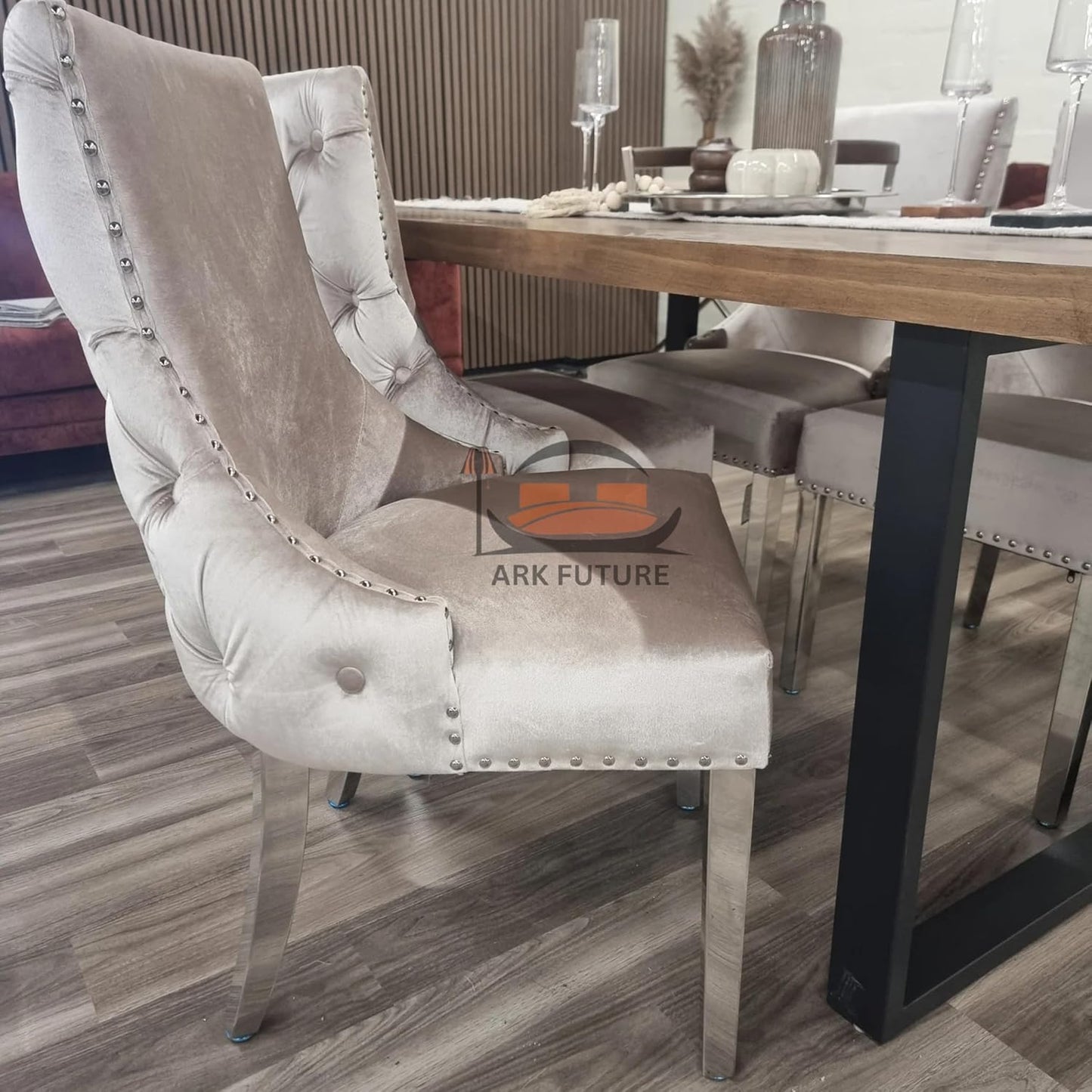 Set of 2 Kensington Velvet Dining Chairs – Button-Tufted, Chrome Legs