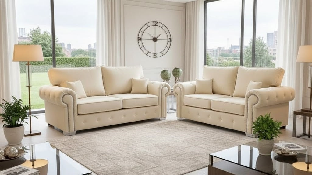 Malvern Grand 3 + 2 Seater Sofa In Plush Velvet Fabric