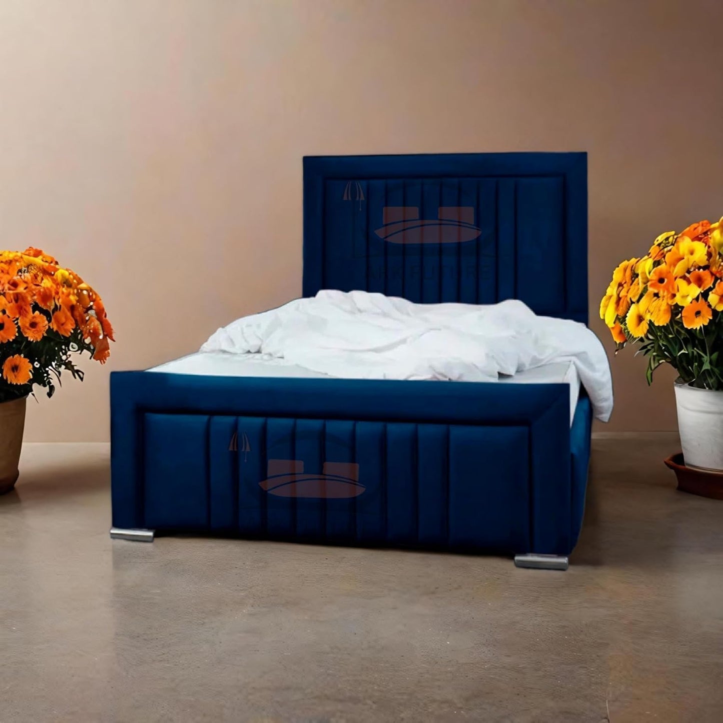 Dean Sand Upholstered Bed Frame – Modern Design, Sturdy Wood, Padded Headboard