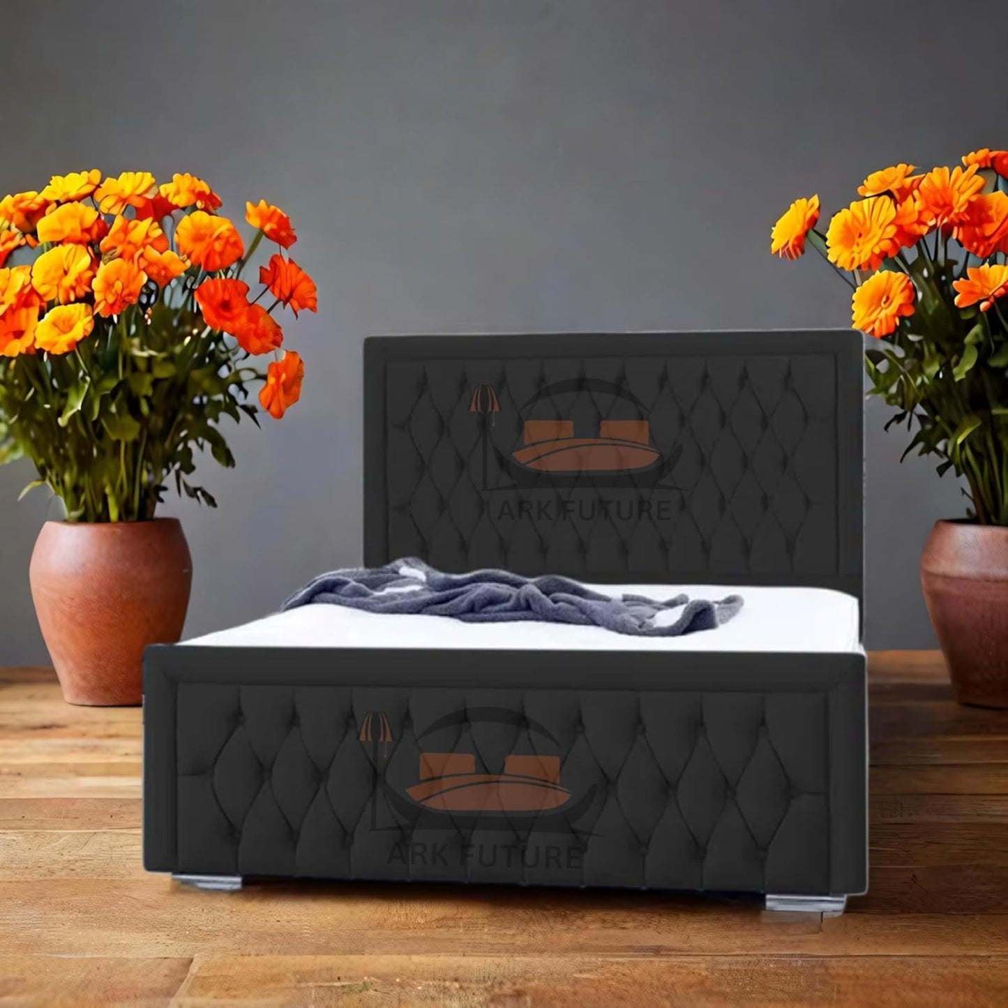 Celeste Upholstered Ottoman Bed – Velvet/Fabric Finish, Storage, Easy Lift, Stylish Headboard