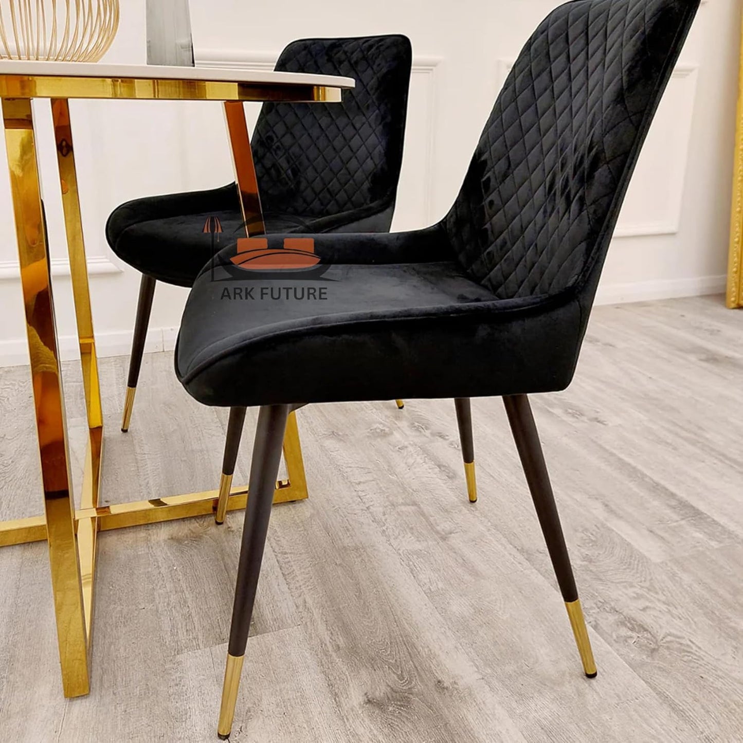 Luna Plush Velvet Dining Chairs – Set of 2, Teal with Metal Legs