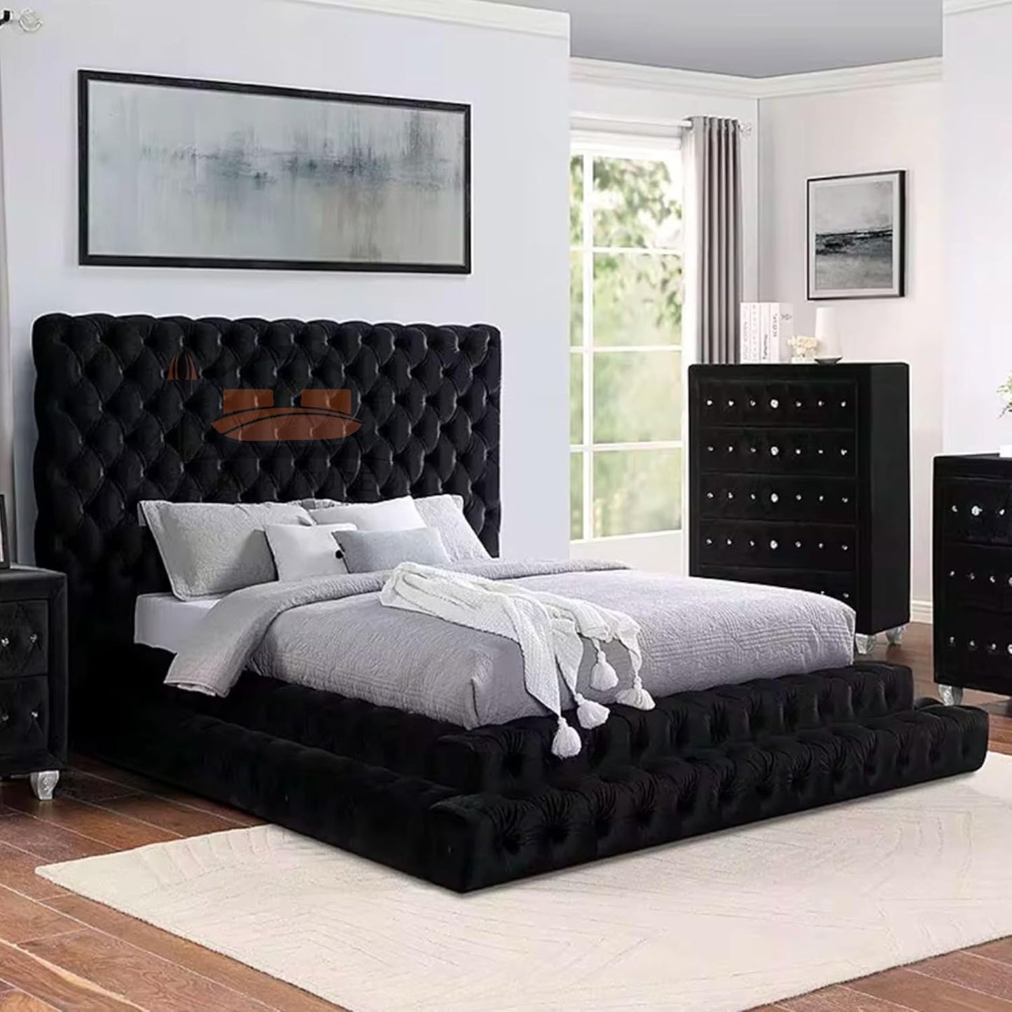 Imperial Manor Upholstered Bed Frame with Tufted Headboard and Timeless Design