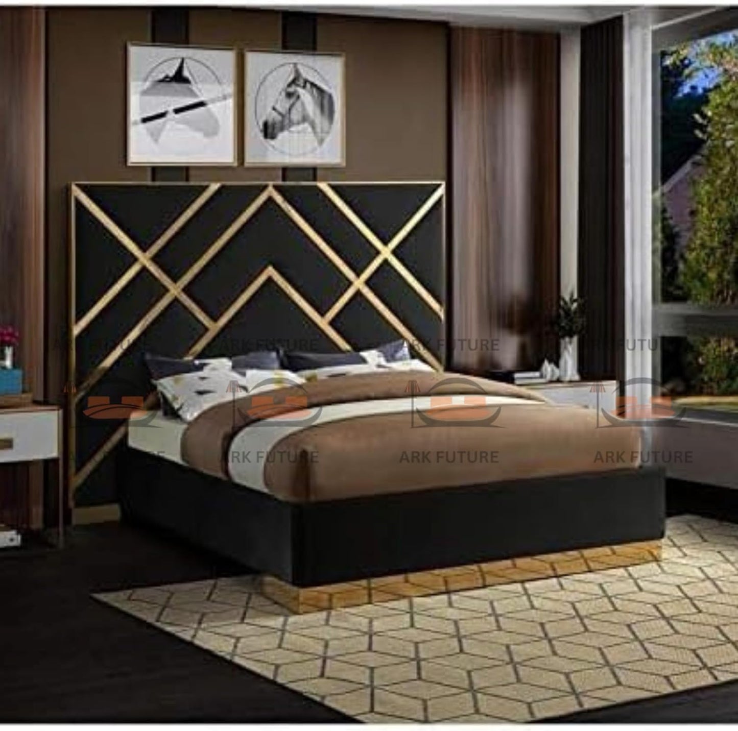 Serena Upholstered Bed Frame with Stylish Headboard, Sturdy Wooden Legs, Modern