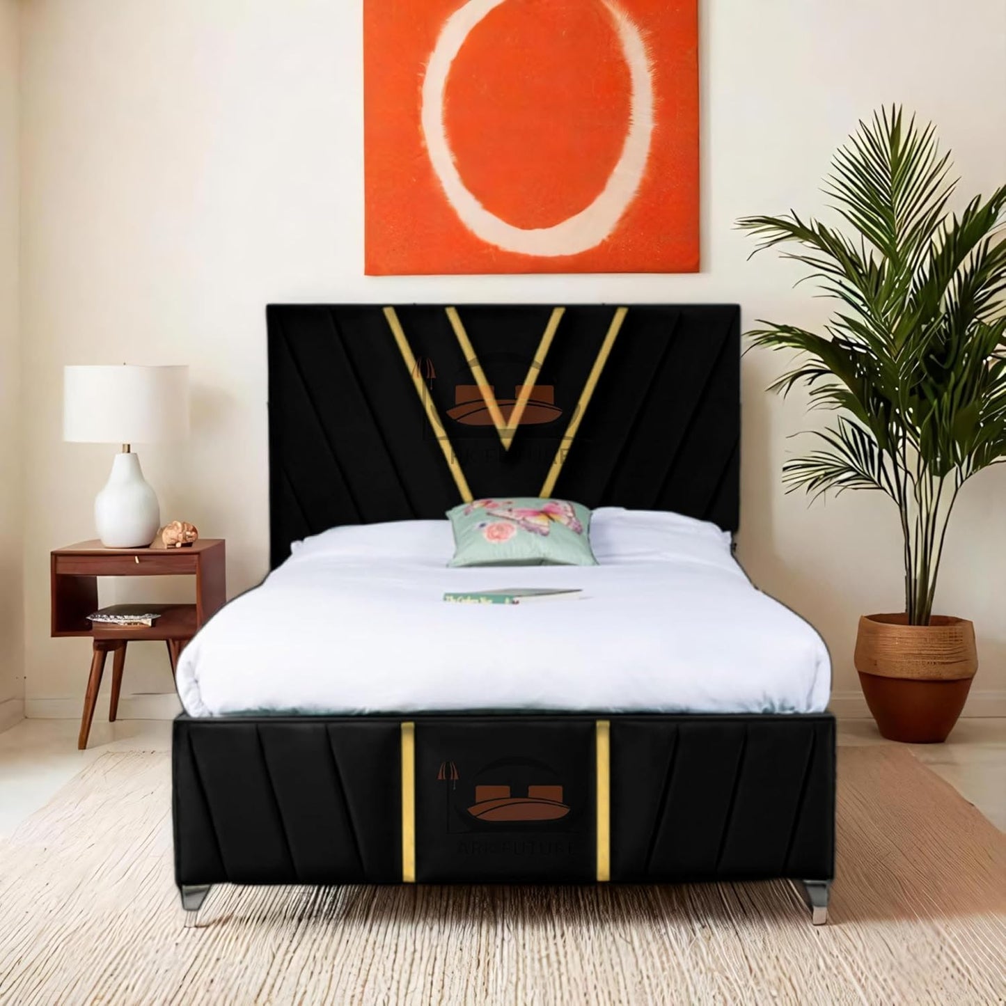 Midnight Mirage Plush Velvet Bed Frame with Tufted Headboard
