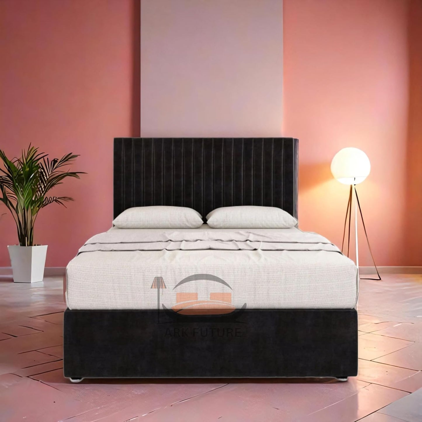 Plush Velvet Bed Frame with Storage and Upholstered Headboard