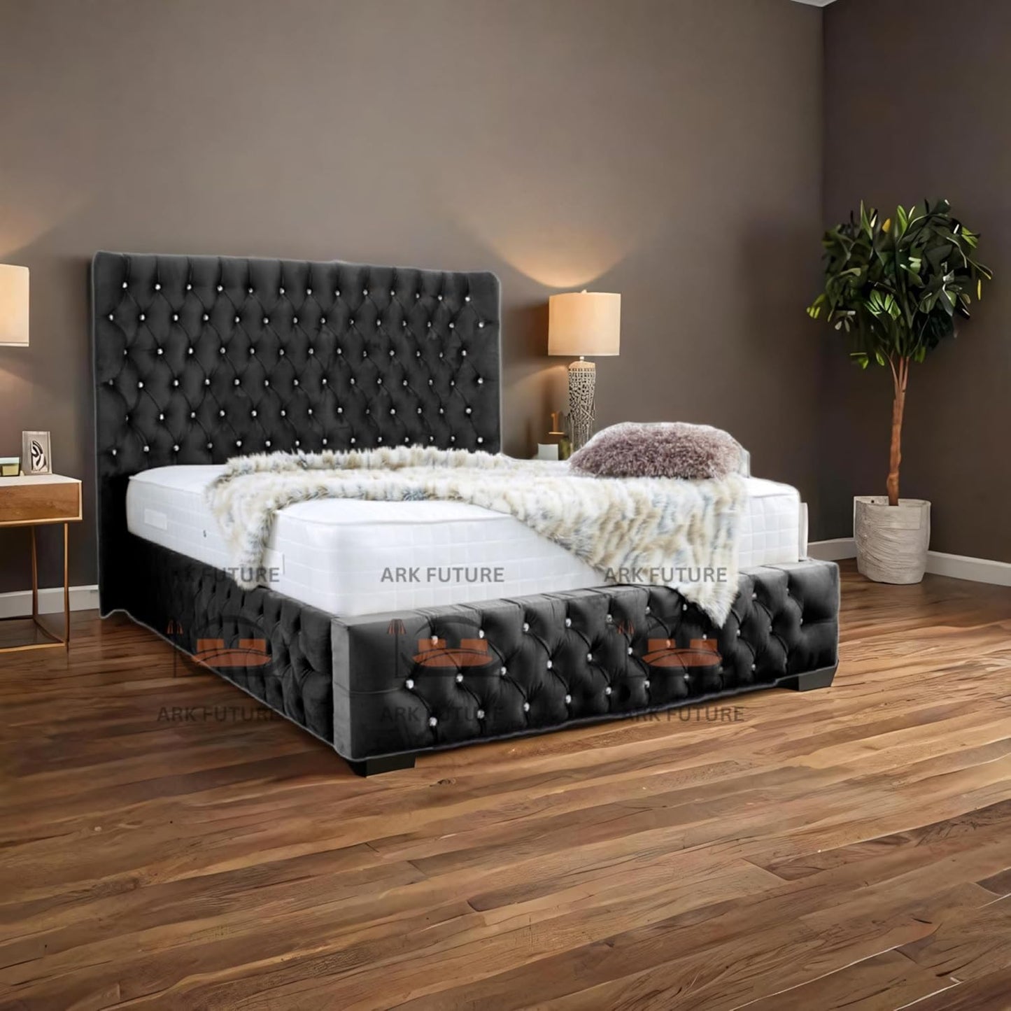 Eleganza Plush 4-Inch Bed Frame with Curved Headboard