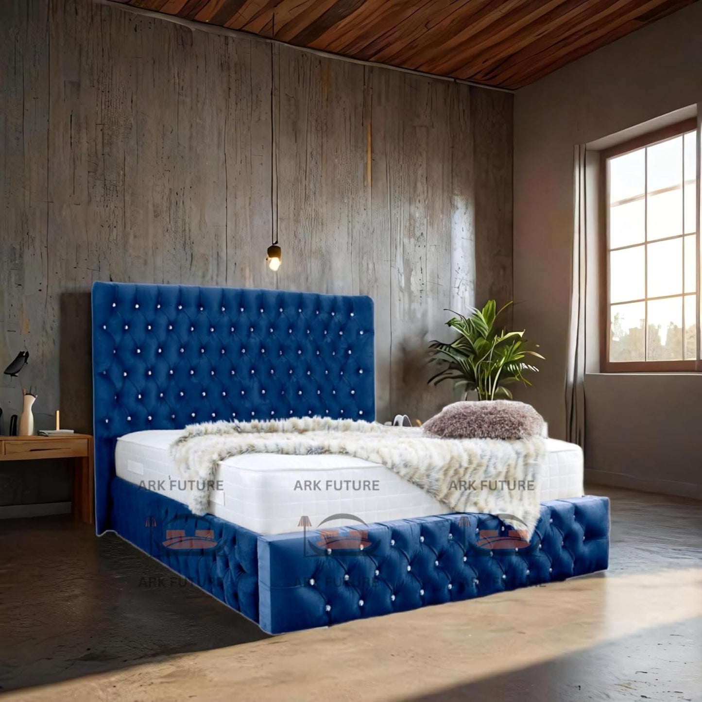 Eleganza Plush 4-Inch Bed Frame with Curved Headboard