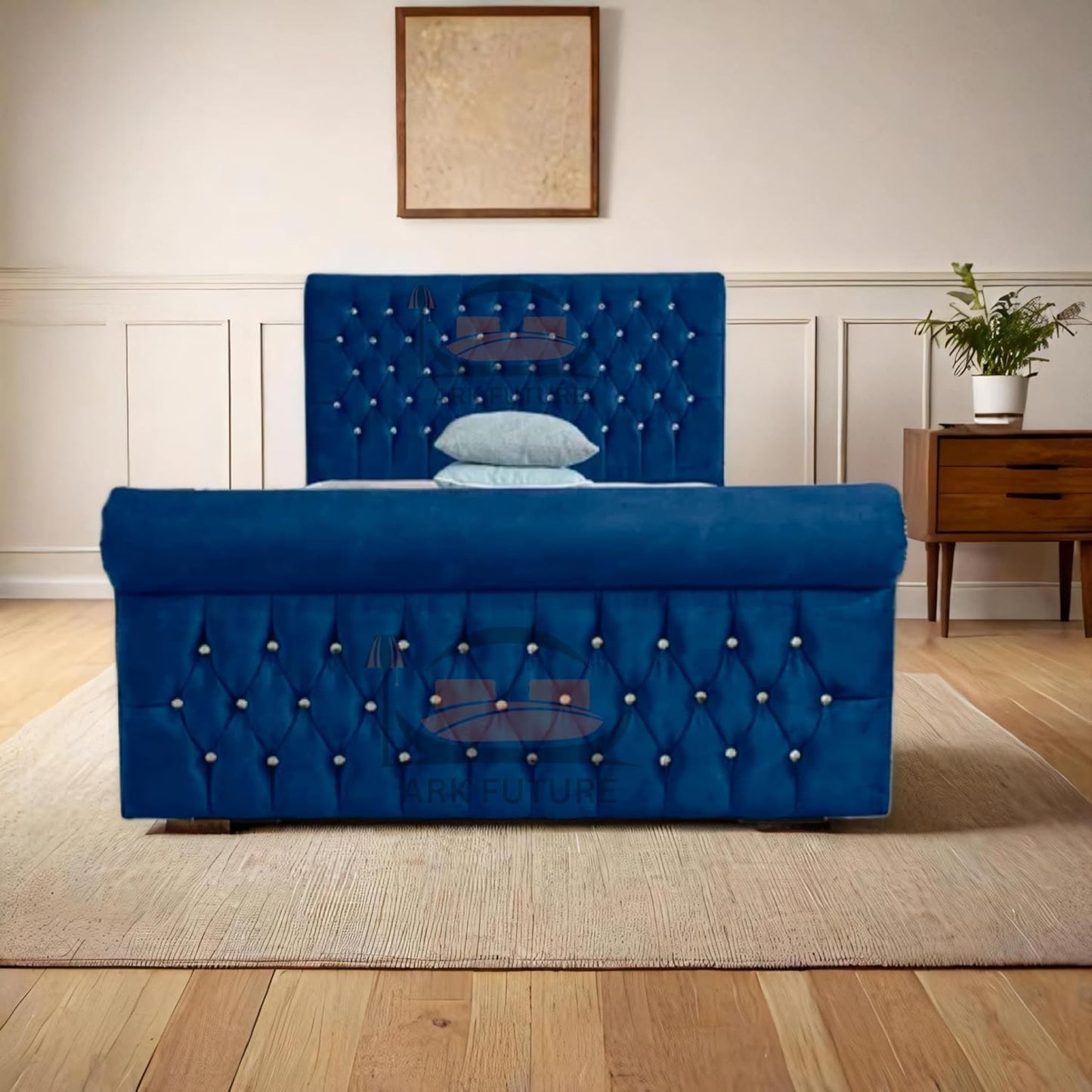 Aveline Upholstered Bed Frame with Velvet or Fabric Finish