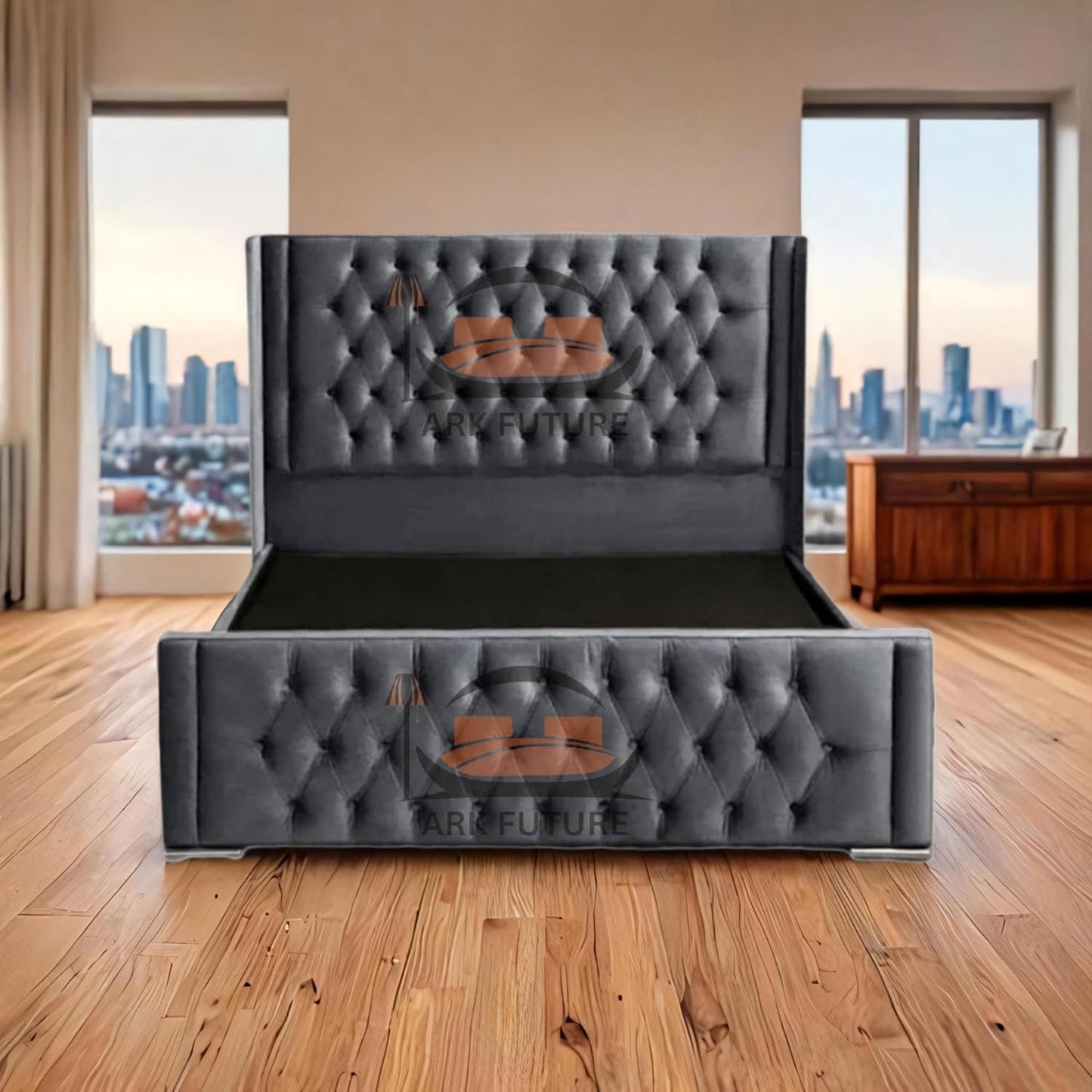 Calgary Upholstered Bed Frame | Modern Fabric Bed with Tufted Headboard