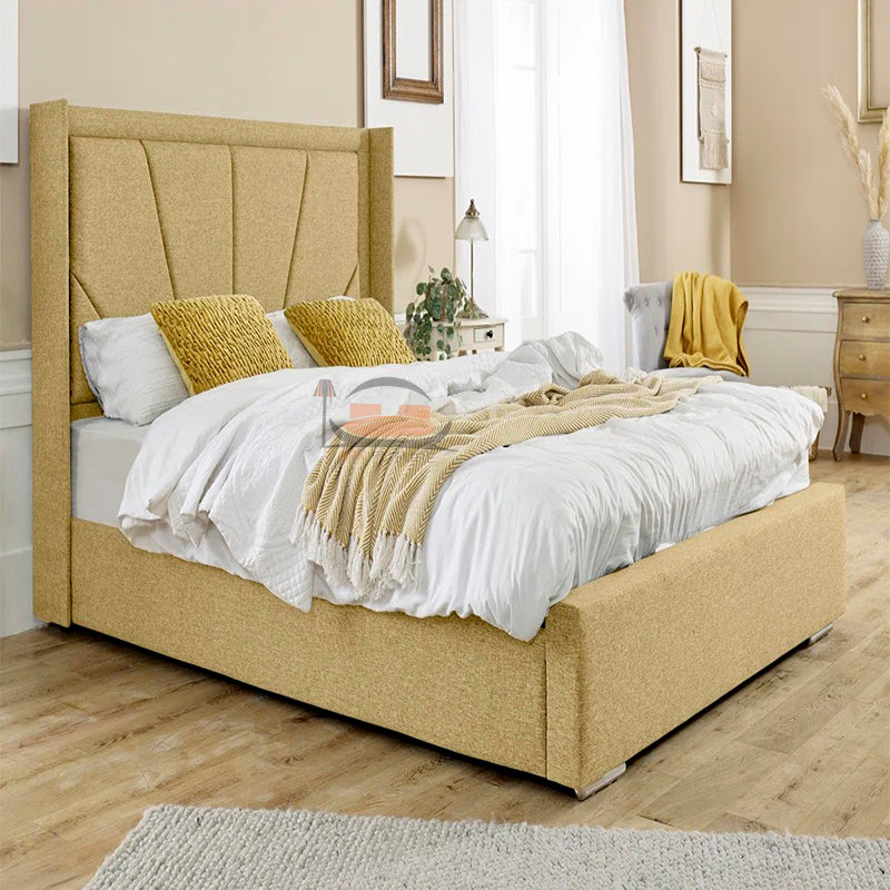 Charlie Wingback Bed in Linoso Fabric