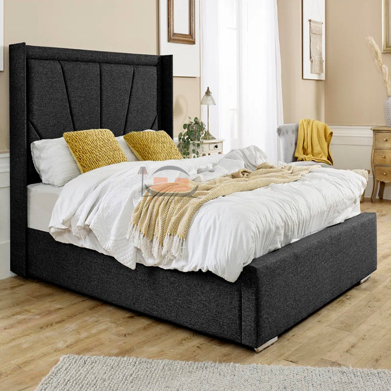 Charlie Wingback Bed in Linoso Fabric