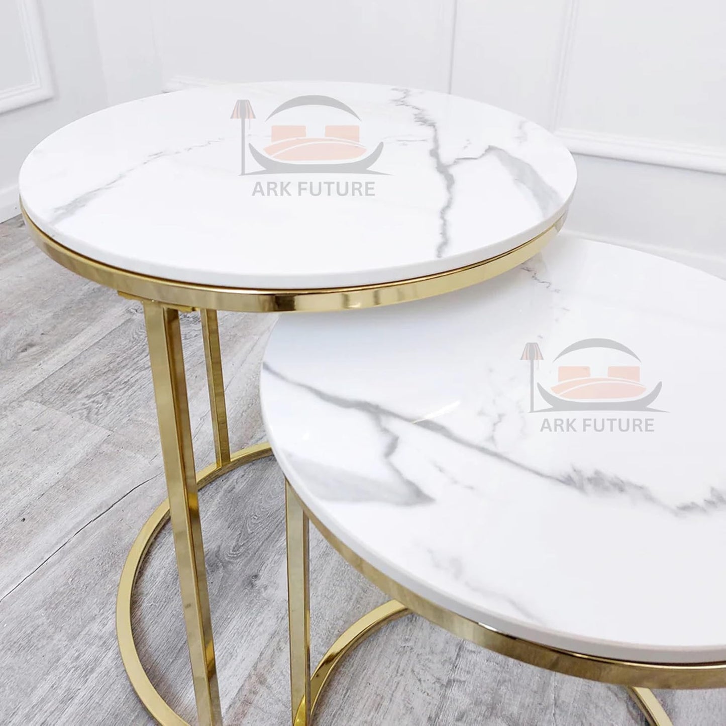 Cato Nest of 2 Tall End Tables with Polar White Sintered Stone Tops