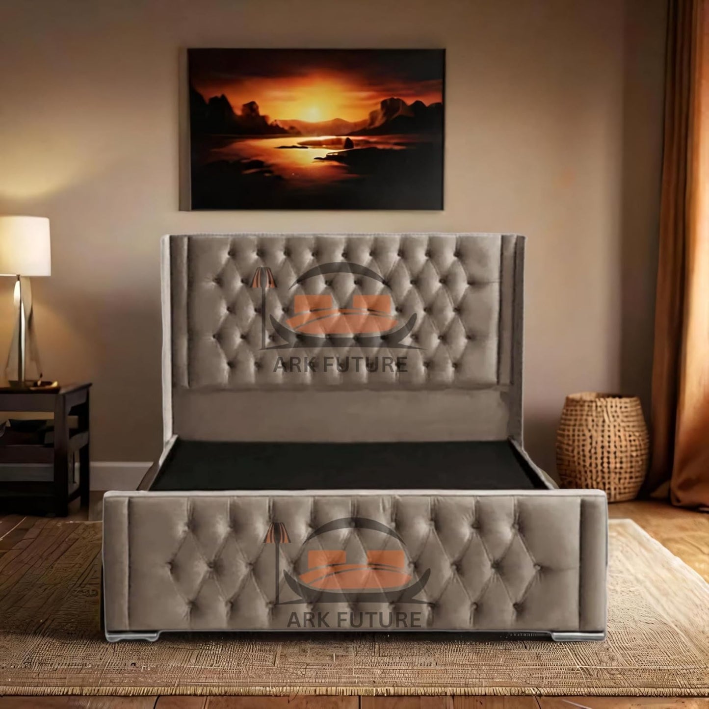 Calgary Upholstered Bed Frame | Modern Fabric Bed with Tufted Headboard