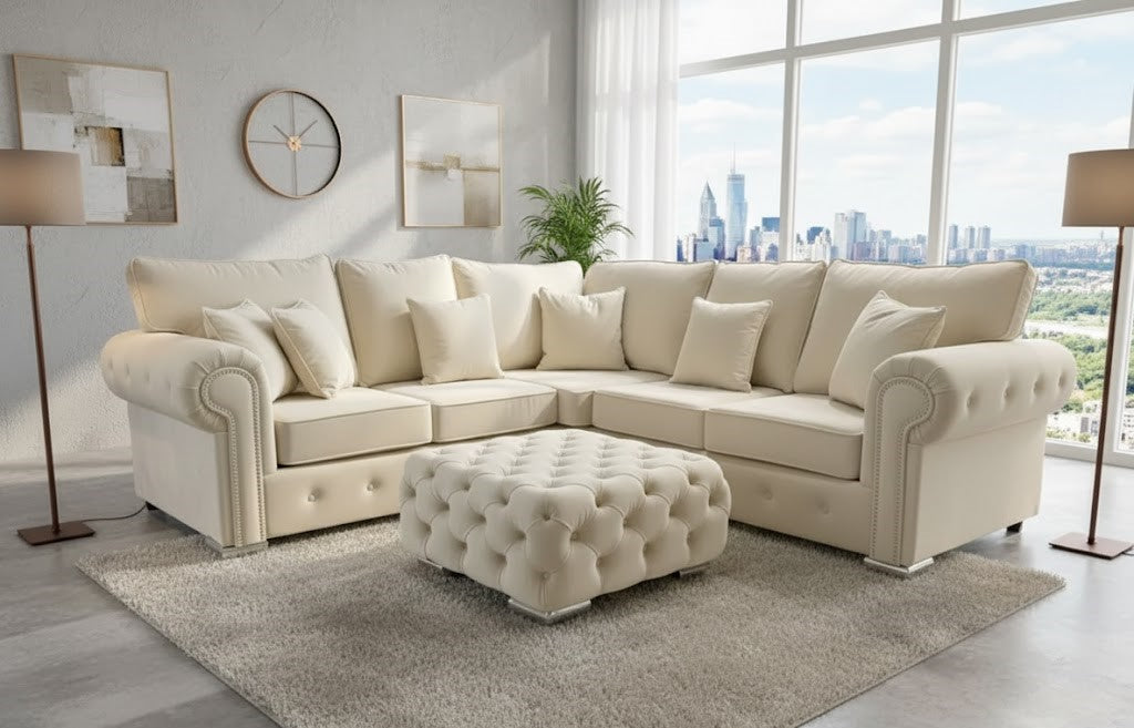 Hackney Corner Sofa In Plush Velvet Fabric