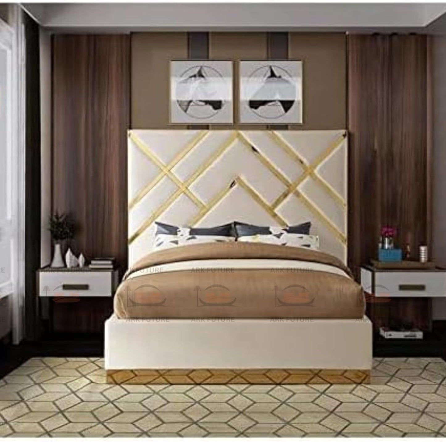 Serena Upholstered Bed Frame with Stylish Headboard, Sturdy Wooden Legs, Modern