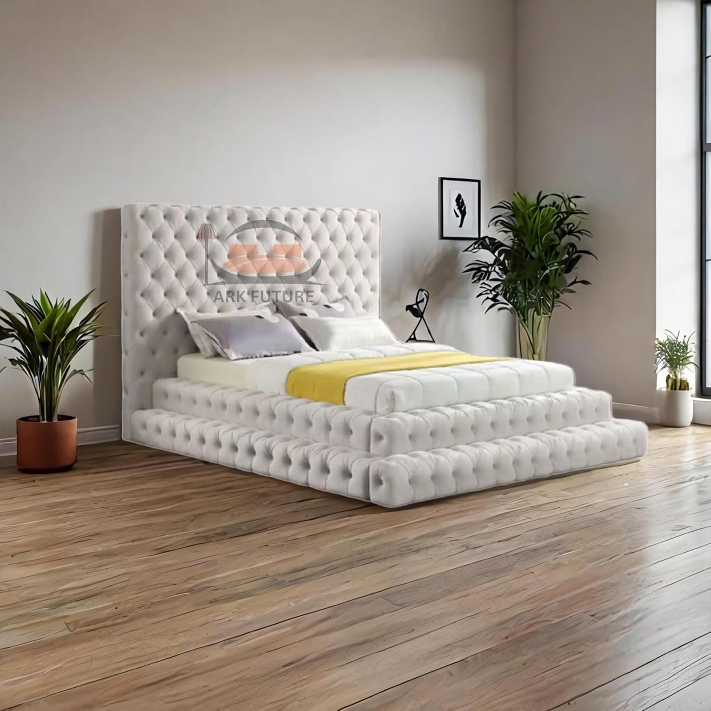 Imperial Manor Upholstered Bed Frame with Tufted Headboard and Timeless Design