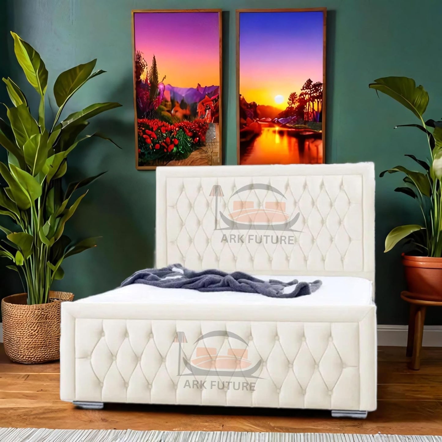 Celeste Upholstered Ottoman Bed – Velvet/Fabric Finish, Storage, Easy Lift, Stylish Headboard
