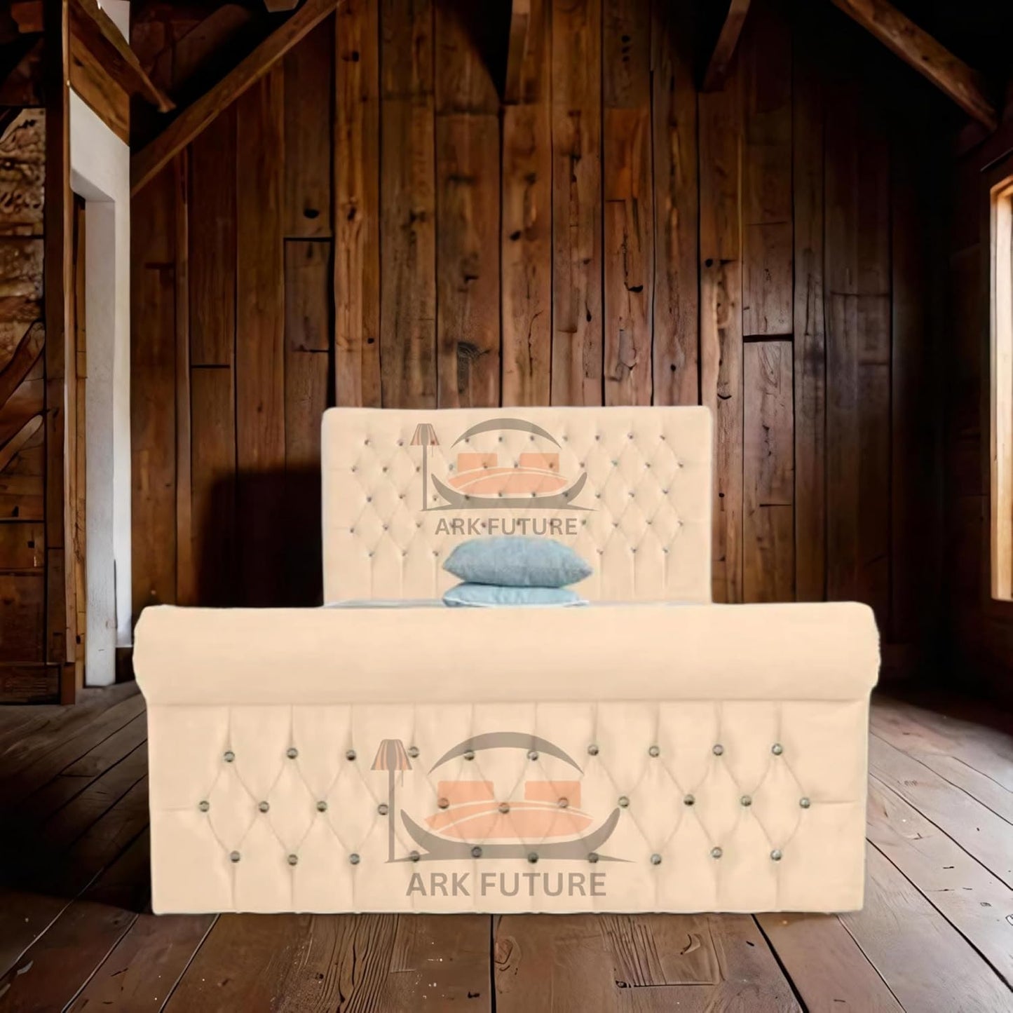 Aveline Upholstered Bed Frame with Velvet or Fabric Finish