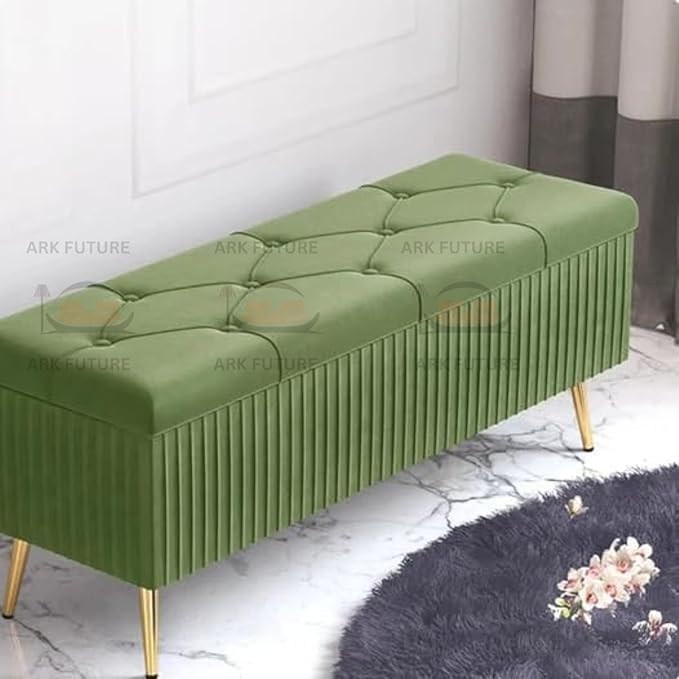 Puffy Modern Ottoman Storage Velvet Bench with Gold Metal Legs - Upholstered
