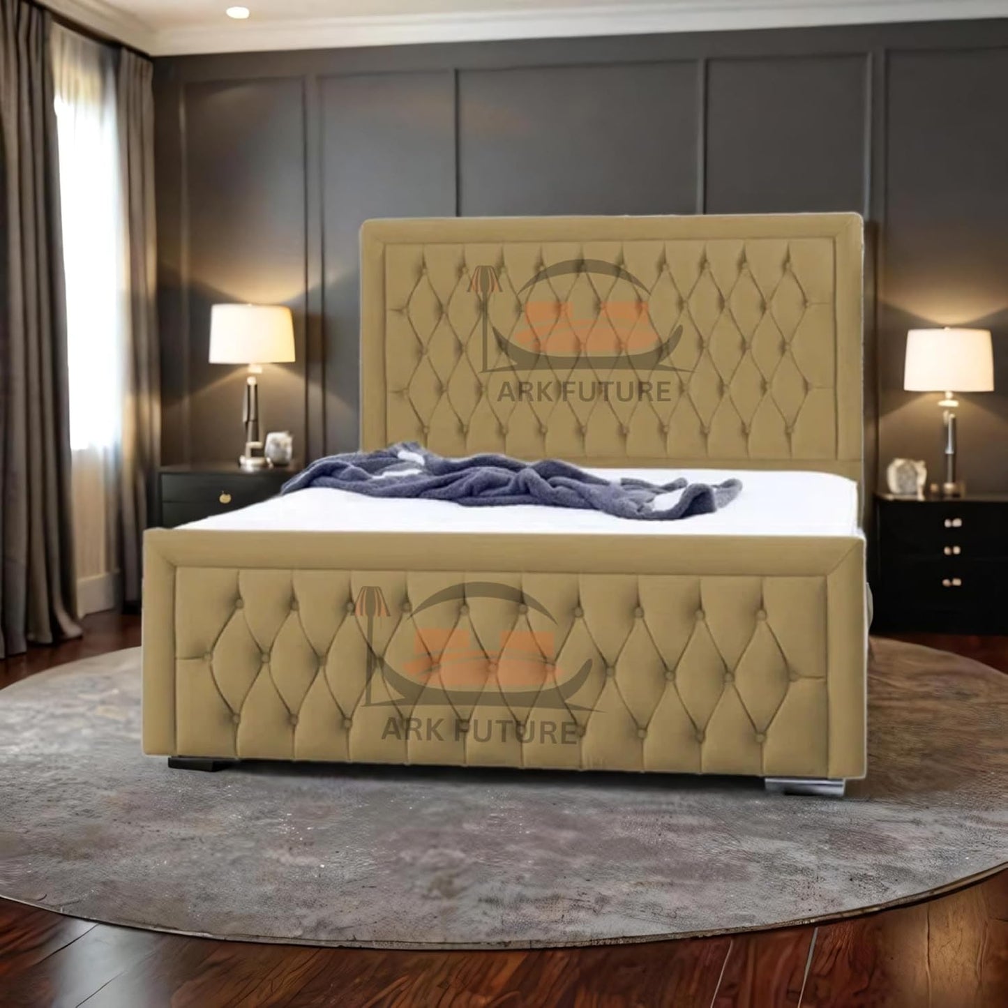 Celeste Upholstered Ottoman Bed – Velvet/Fabric Finish, Storage, Easy Lift, Stylish Headboard