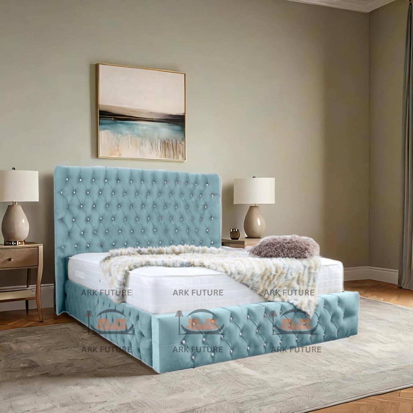 Eleganza Plush 4-Inch Bed Frame with Curved Headboard