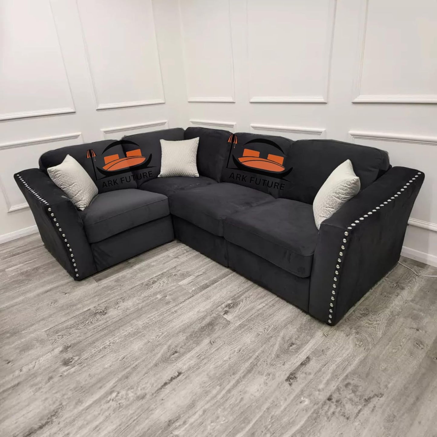Lincoln 4-Piece Modular Corner Sofa, Velvet Upholstery, Spacious Seating.