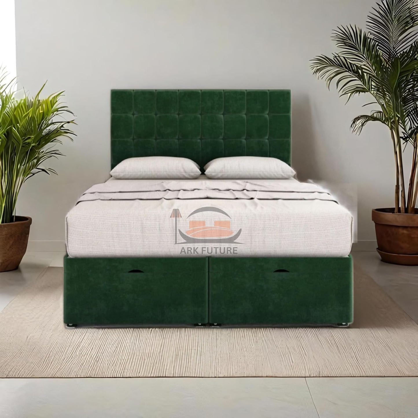 Regal Tufted Velvet Bed Frame with Footend Storage Drawers