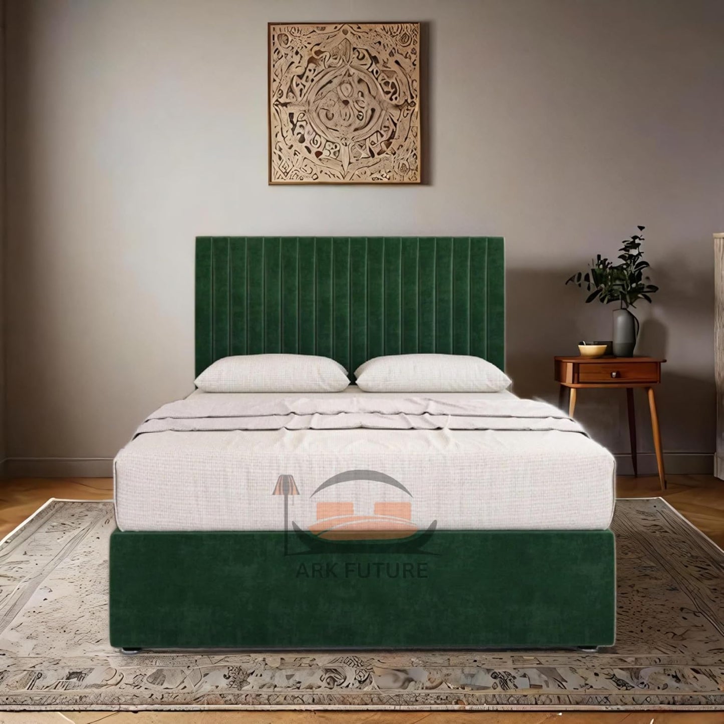 Plush Velvet Bed Frame with Storage and Upholstered Headboard