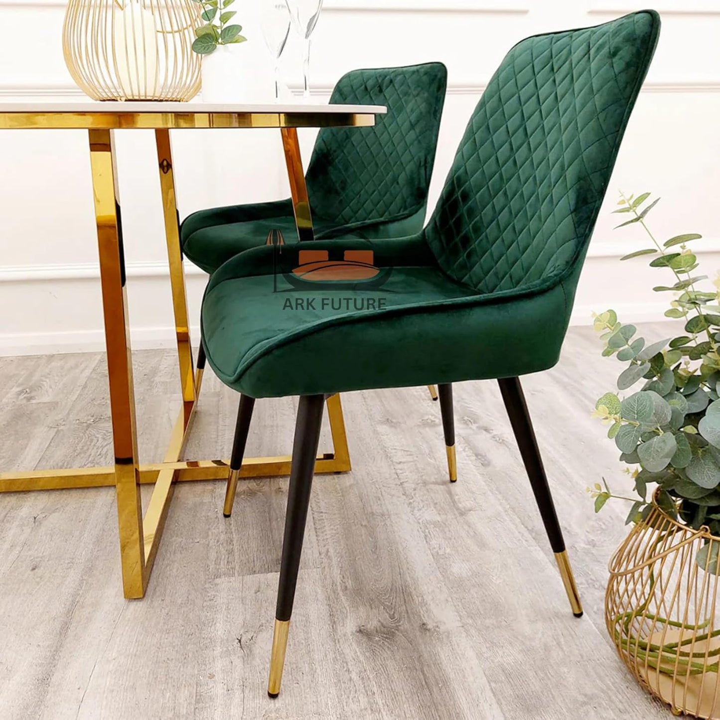 Luna Plush Velvet Dining Chairs – Set of 2, Teal with Metal Legs