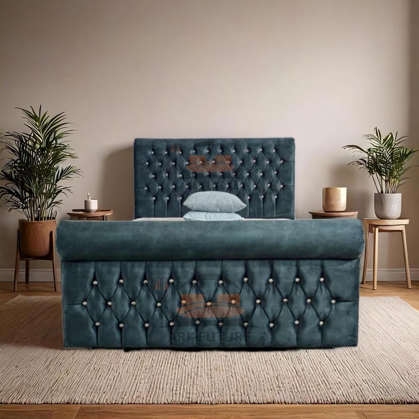 Aveline Upholstered Bed Frame with Velvet or Fabric Finish
