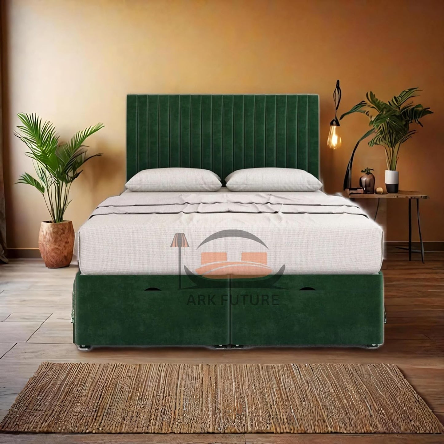 Sleek Ottoman Plush Fabric Bed Frame with Storage