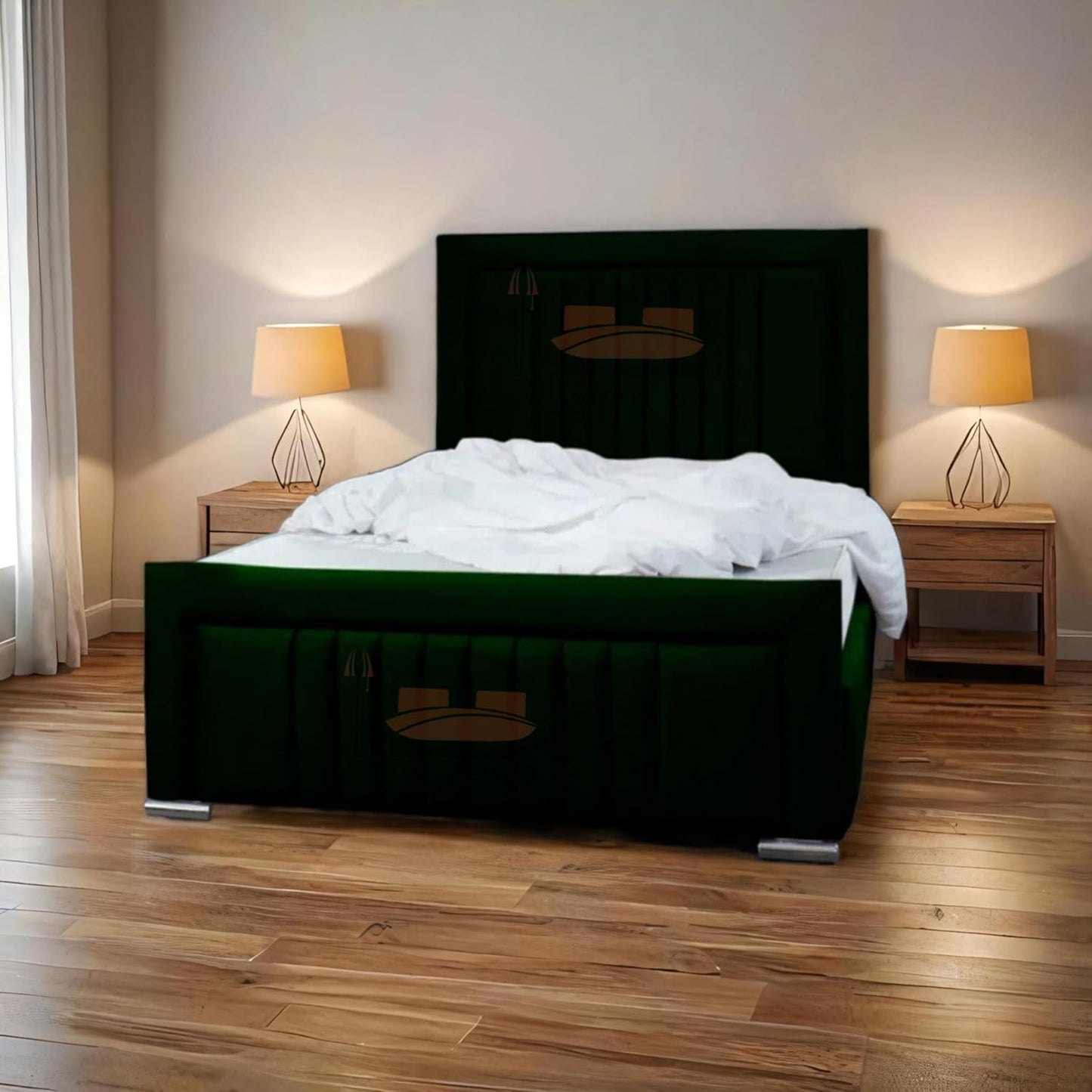 Dean Sand Upholstered Bed Frame – Modern Design, Sturdy Wood, Padded Headboard
