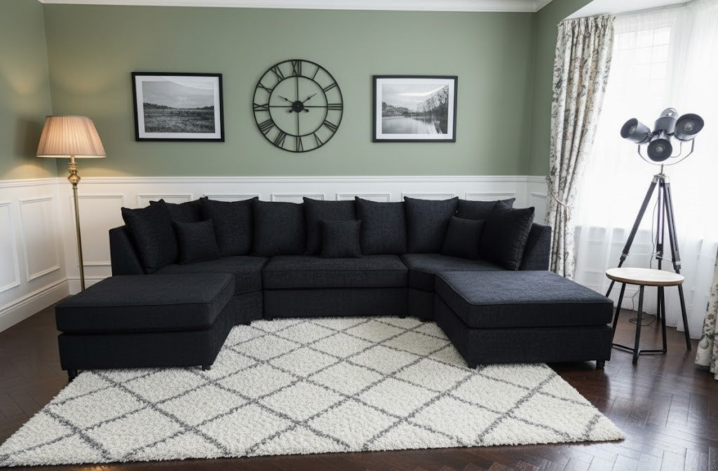 The Sable Bench U-Shaped Sofa In Plush Velvet Fabric