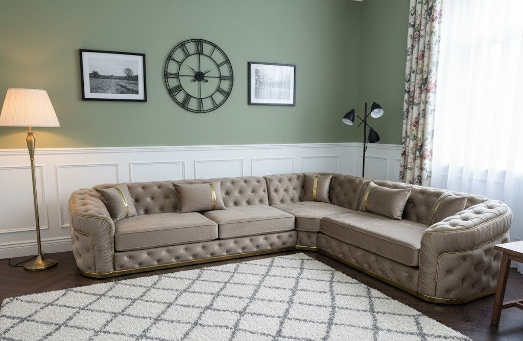 Pillar Settee Corner Sofa In Plush Velvet Fabric