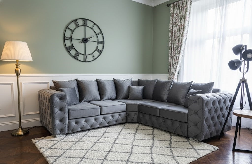 Onyx Comfort Corner Sofa In Plush Velvet Fabric