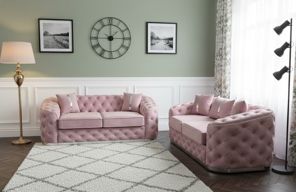 Terra Cotta Weave 3+2 Seater Sofas In Plush Velvet Fabric