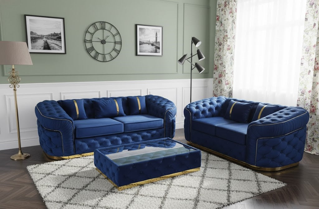 Indigo Deep Comfort 3+2 Seater Sofas In Plush Velvet Fabric
