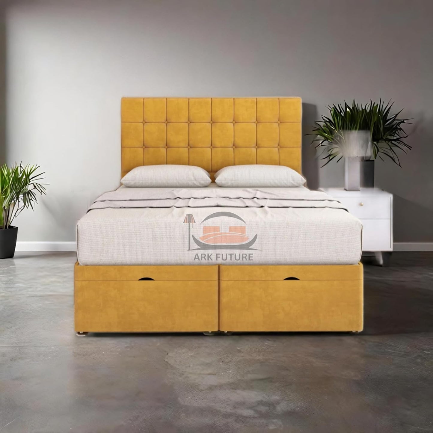 Sloomy Plush Fabric Ottoman Bed Frame with 26" Headboard and Storage