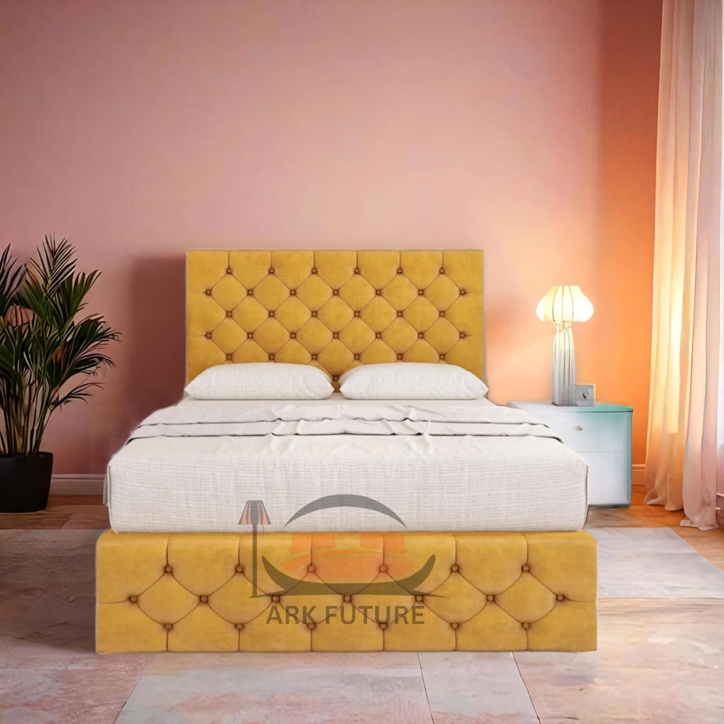 Regal Tufted Velvet Bed Frame with Footend Storage Drawers