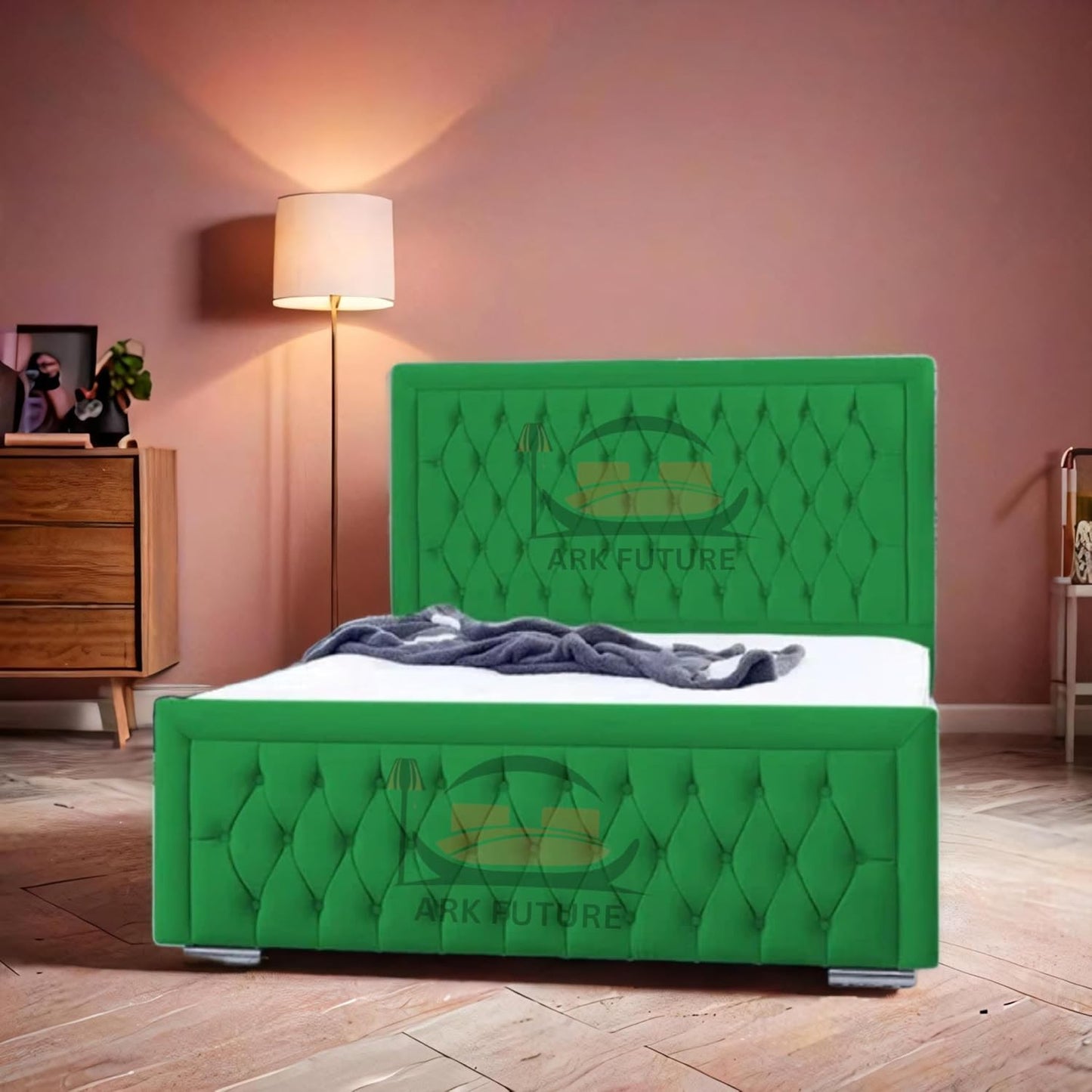 Celeste Upholstered Ottoman Bed – Velvet/Fabric Finish, Storage, Easy Lift, Stylish Headboard