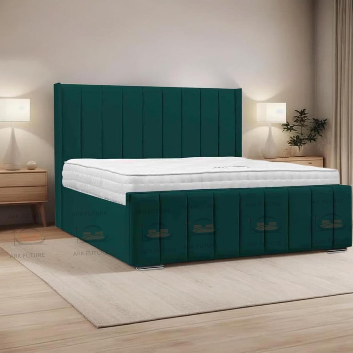 Amelia Panel Wing Ottoman Bed Frame – Upholstered Storage Bed with Gas Lift