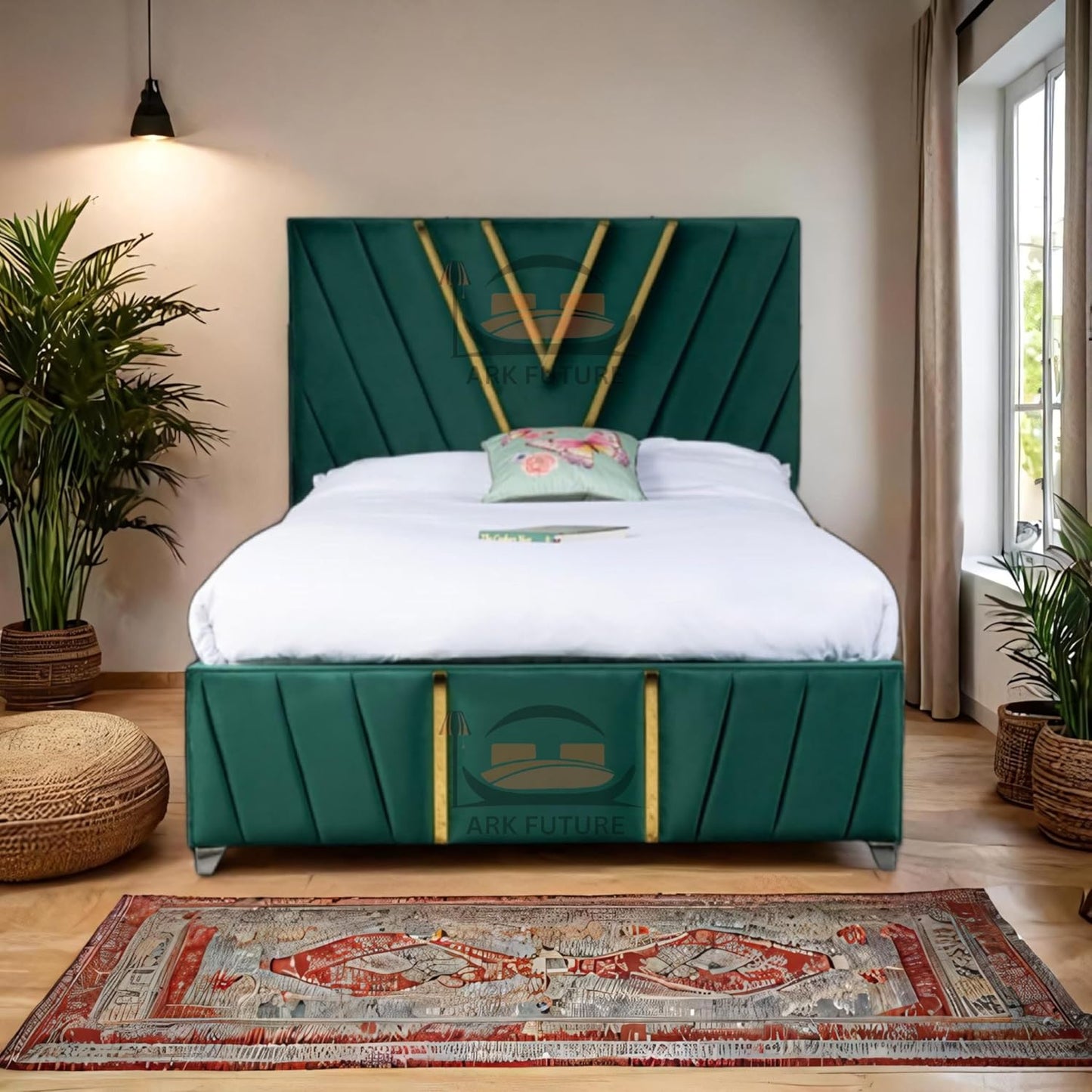Midnight Mirage Plush Velvet Bed Frame with Tufted Headboard